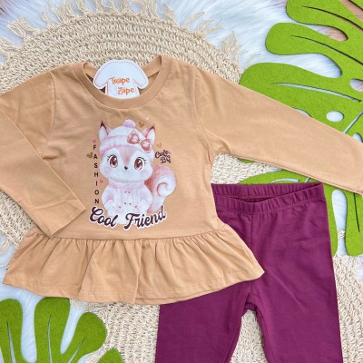 Conj. Blusa Manga Longa Cool Friend e Calça Legging - Areia e Uva